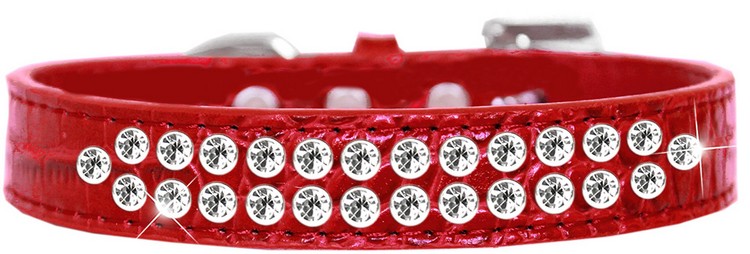 Two Row Clear Jewel Croc Dog Collar Red Size 14